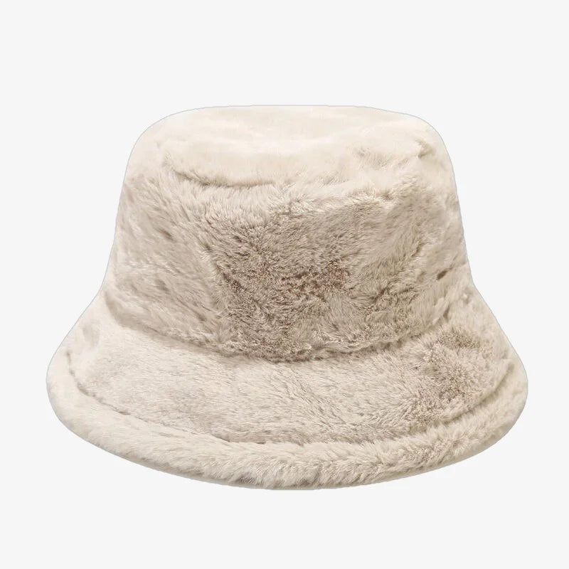 Beige Fluffy Bucket Hat