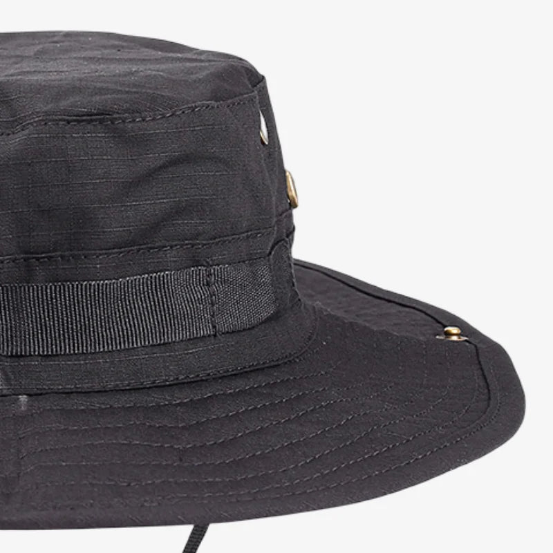 Black Bucket Hat With String