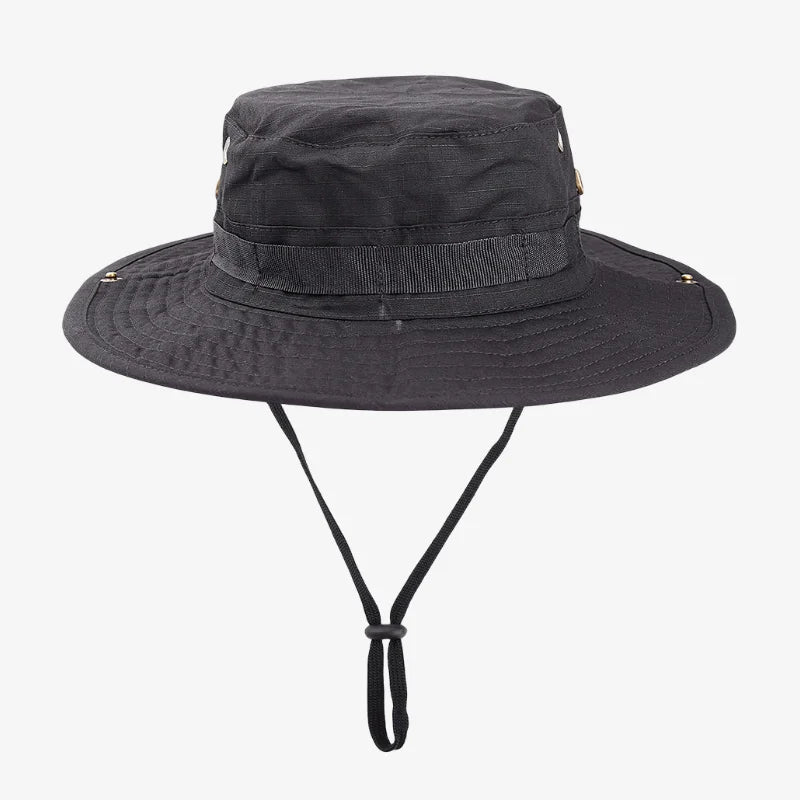 Black Bucket Hat With String