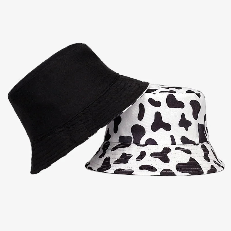 Bucket Hat Black and White Cow
