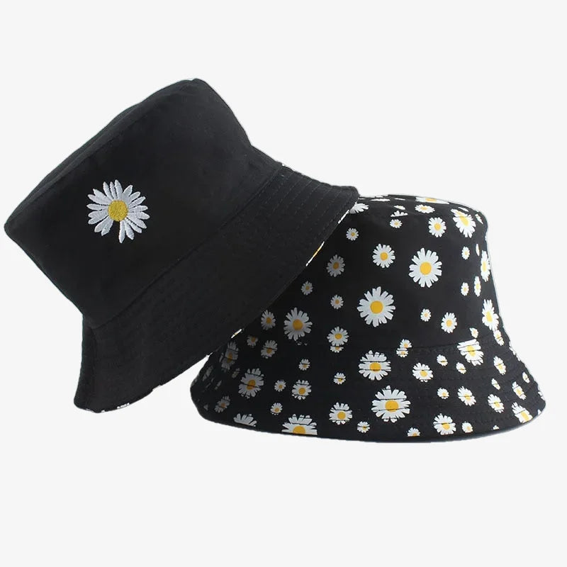 Bucket Hat With Flower Black