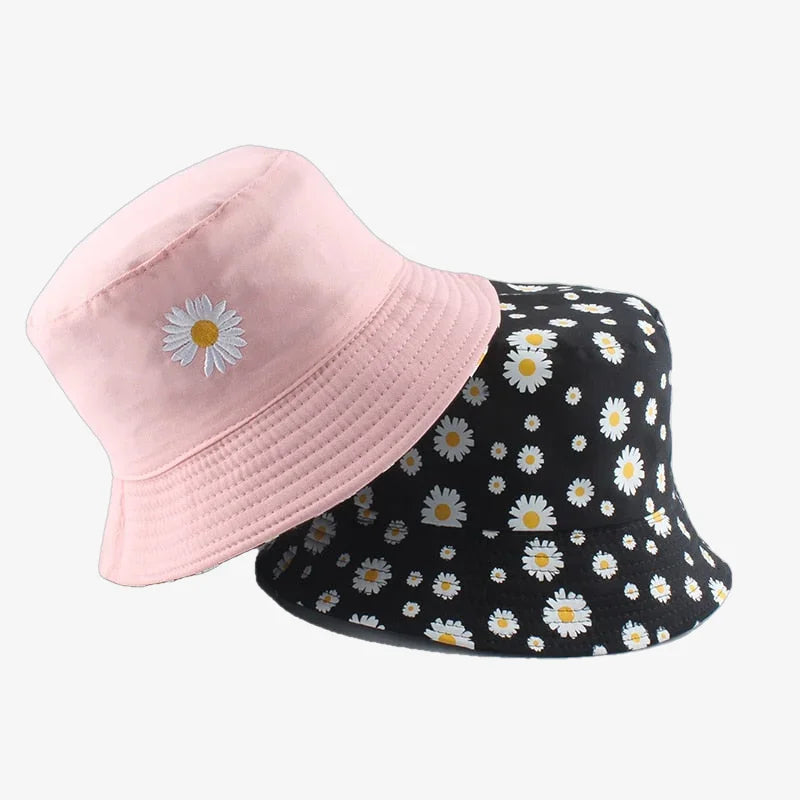Bucket Hat With Flower Pink