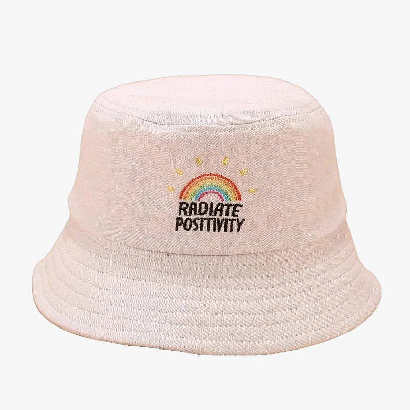 Bucket Hat With Rainbow Beige