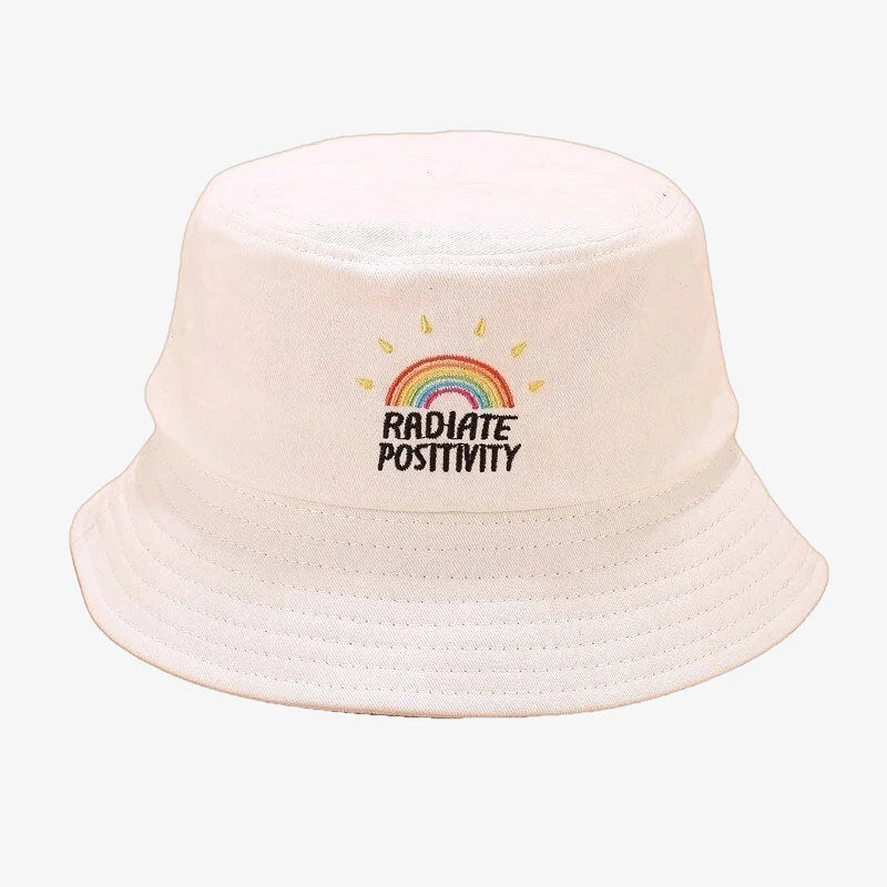 Bucket Hat With Rainbow White