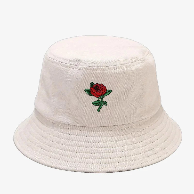 Bucket Hat With Rose Beige