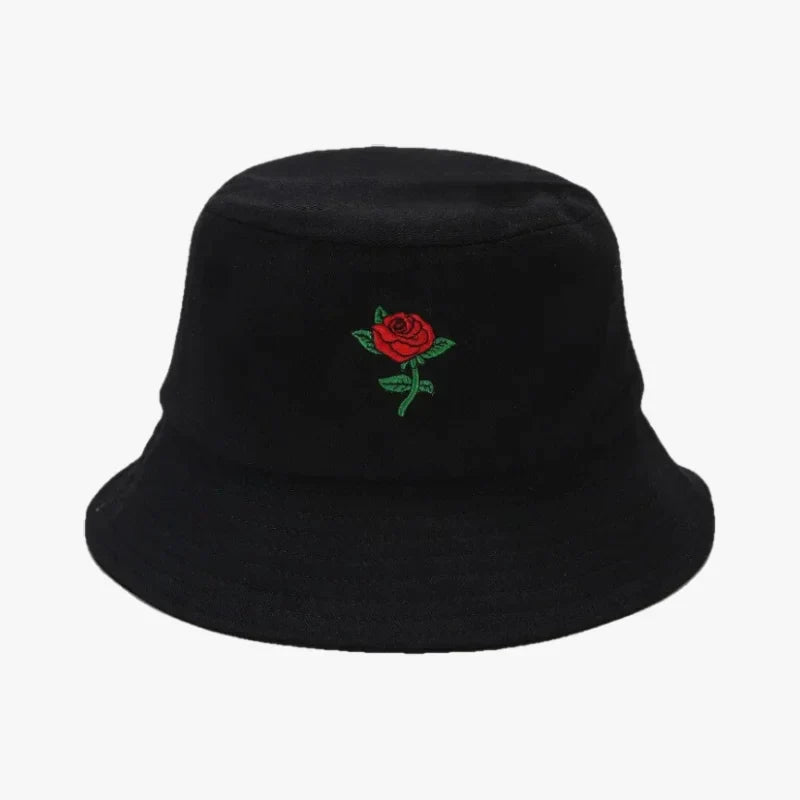 Bucket Hat With Rose Black