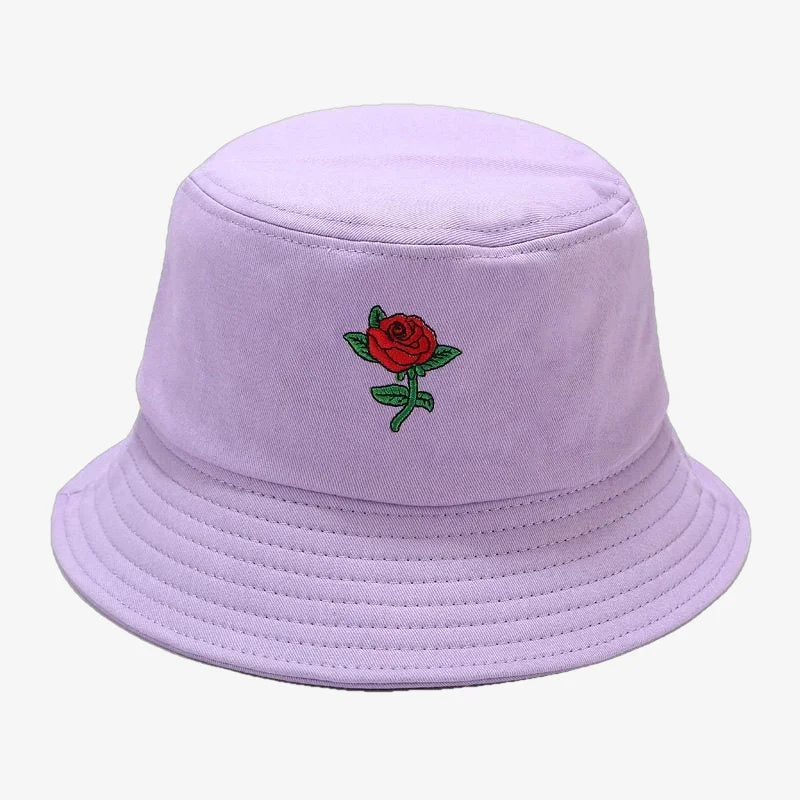 Bucket Hat With Rose Purple