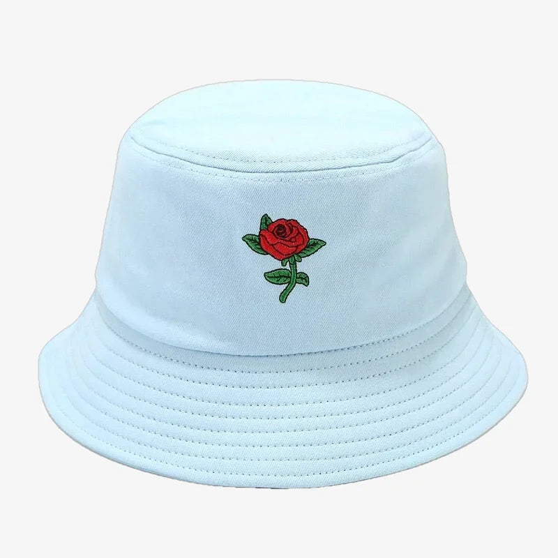 Bucket Hat With Rose Sky blue