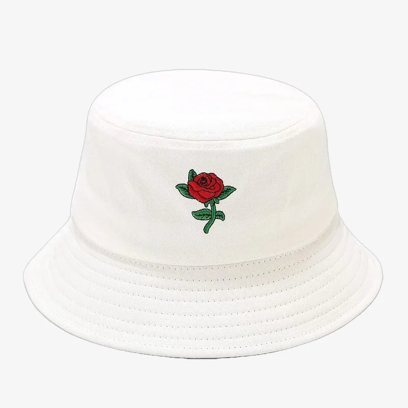 Bucket Hat With Rose White
