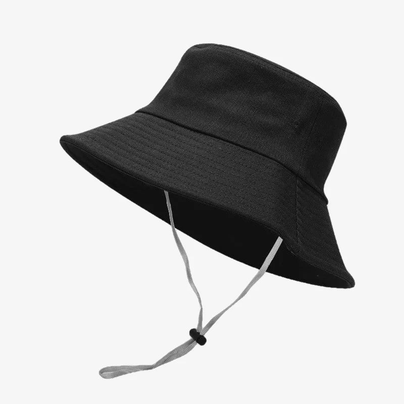 Bucket Hat With Strings Black