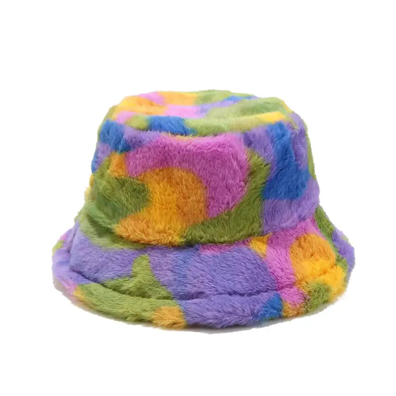 Colorful Fur Bucket Hat Purple