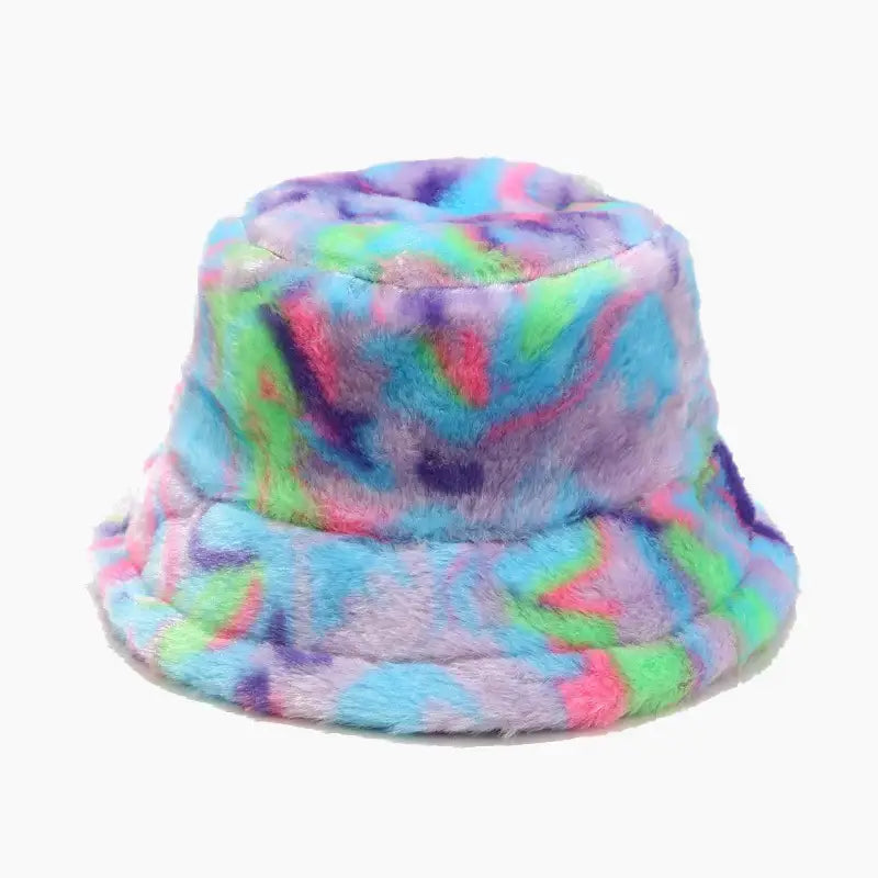 Colorful Fur Bucket Hat Sky blue