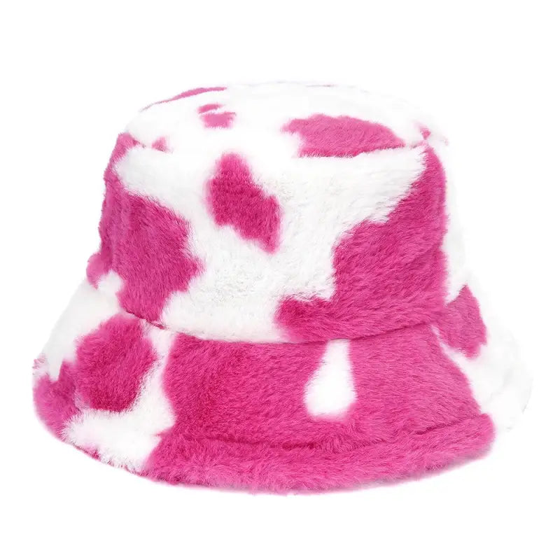 Cow Fur Bucket Hat Fuchsia