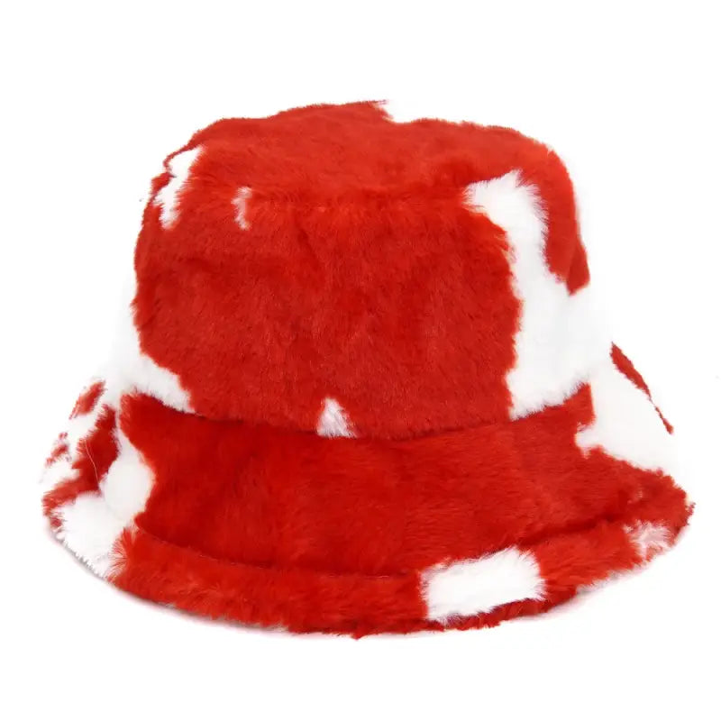 Cow Fur Bucket Hat Red