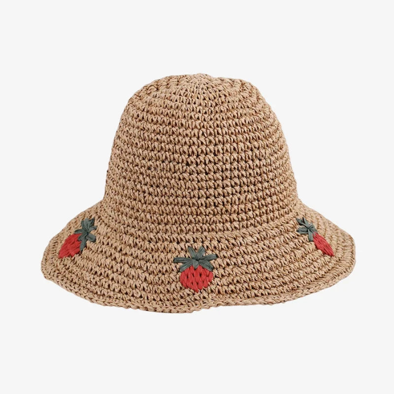 Crochet Strawberry Bucket Hat Camel