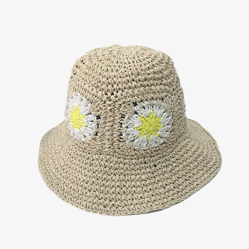 Straw Bucket Hat Womens Yellow
