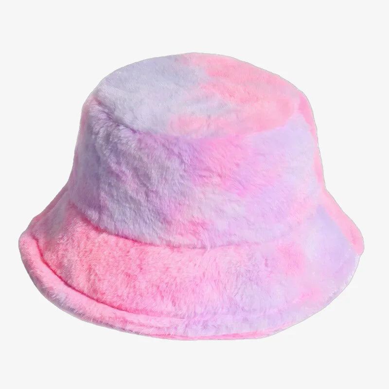 Tie and Dye Fur Bucket Hat Pink